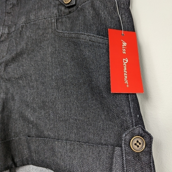 Miss Demeanor Button Cuffed Dark Wash Denim Stretchy Mid Rise Jean Shorts- sz 16 - Picture 3 of 12